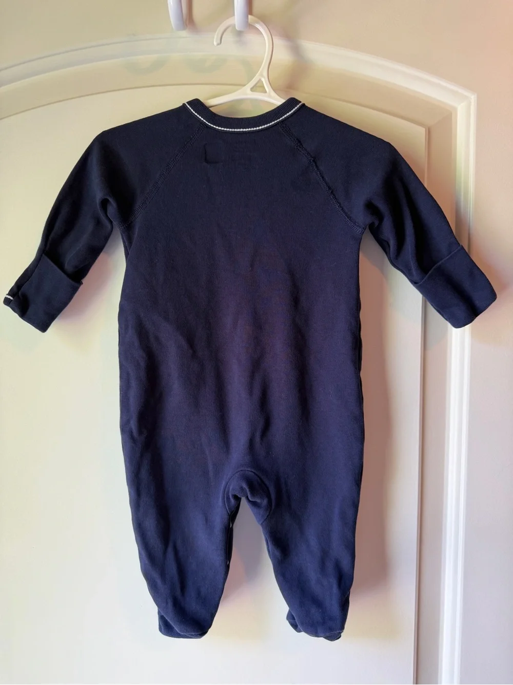 Ralph Lauren Navy Blue Footed Baby One-Piece with White Polo Logo
